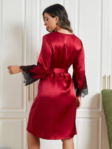 [Donkerrood] SilkSilky-NL Pure Silk 3/4 Mouw Womens Robe 002