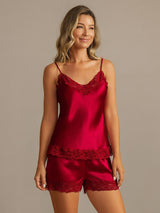 [Wijn] SilkSilky-NL Spaghetti Strap V Neck Cami-Set 004
