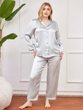 SilkSilky NL Pure Silk Lange Mouw Revers Dames Grote maten Pyjama Set Lichtblauw 003