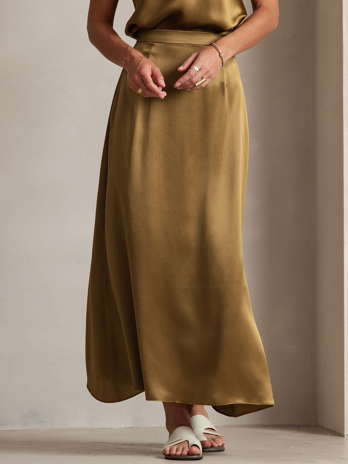[Bruin] SilkSilky-NL 19Momme Zijde Skirt 003