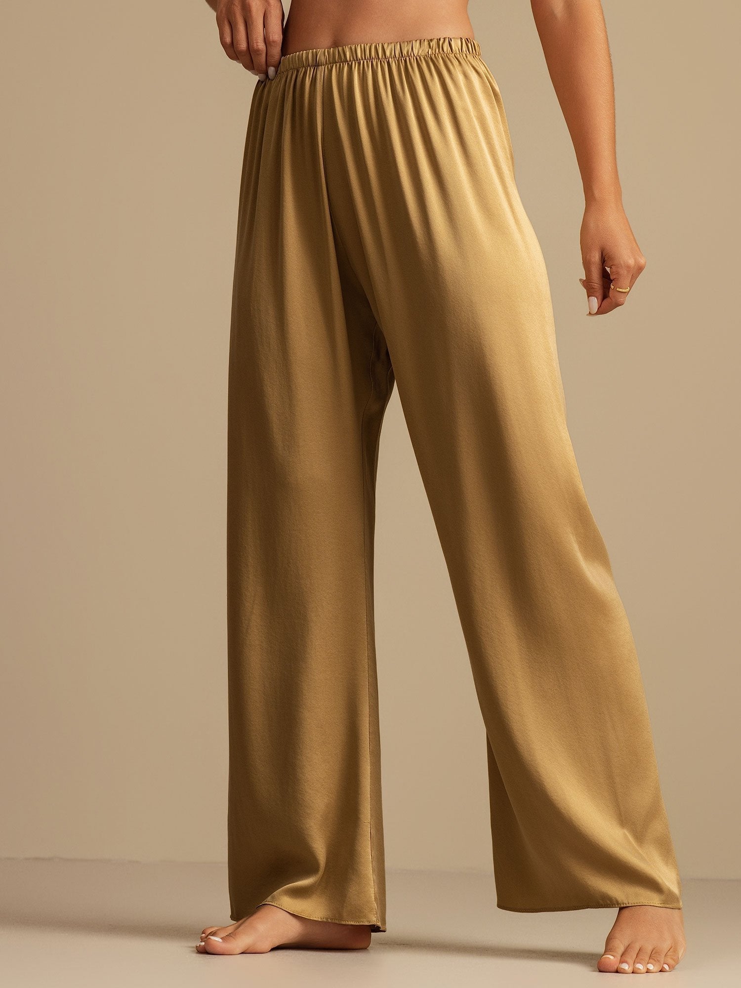 [Tan] SilkSilky-NL 19Momme Zijde Womens Sleep Bottoms 004,