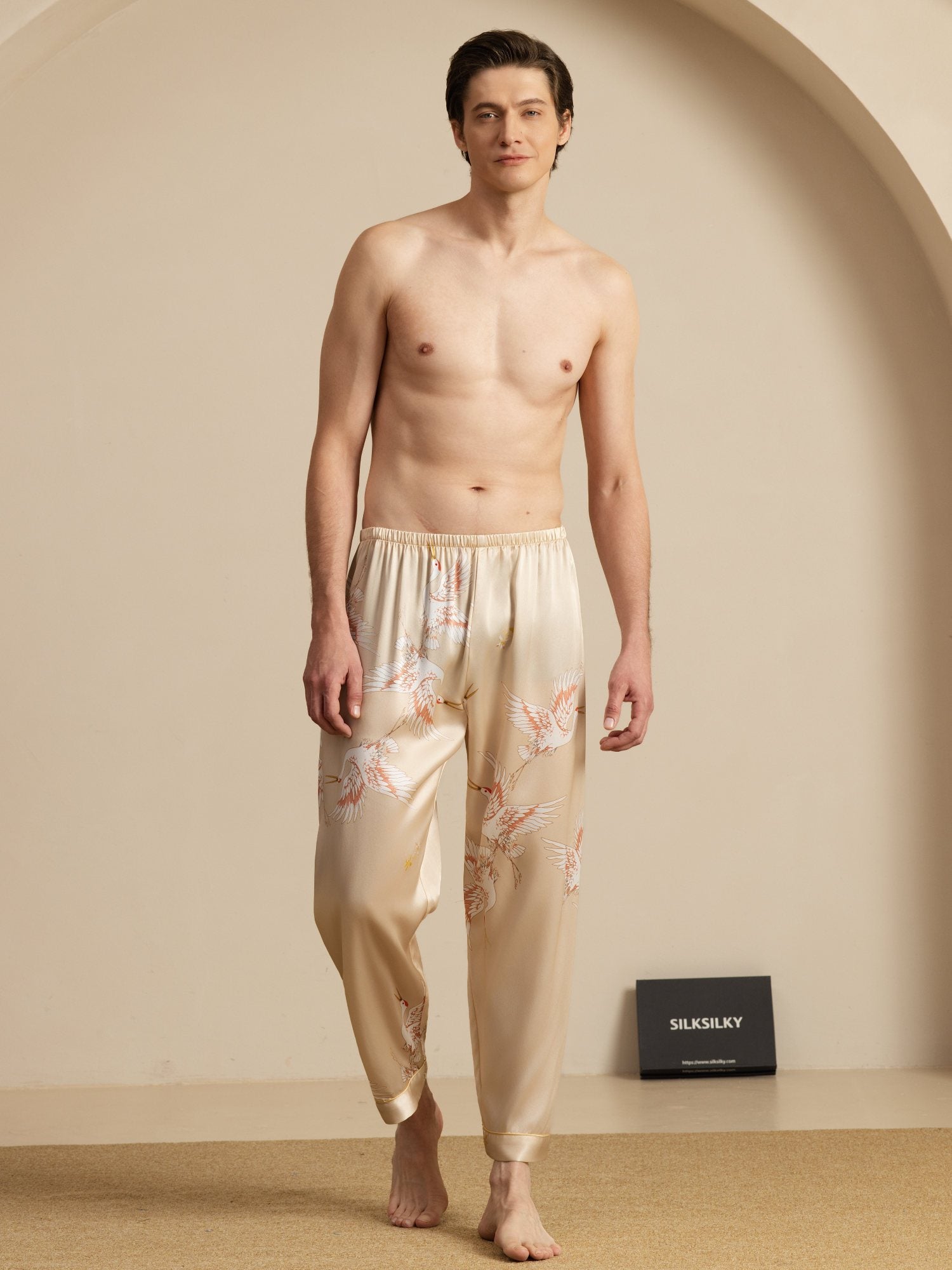 [Champagne] SilkSilky-NL 19Momme Mens Sleep Bottoms 004