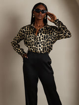 [Leopard] SilkSilky-NL Long Sleeve Lapel Collar Dames Blouse 006
