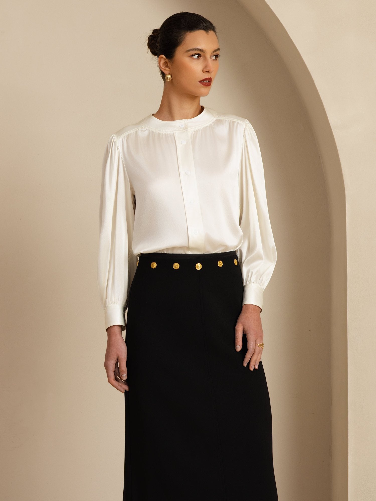 [Wit] SilkSilky-NL 19Momme Long Sleeve Round Neck Blouse 006