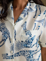 [Witte Giraf] SilkSilky-NL Short Sleeve Notch Collar Dames Pyjama Set 006