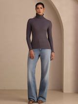 [Donkergrijs] SilkSilky-NL Long Sleeve Turtle Neck Dames T-Shirt 006