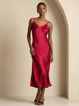[Wijn] SilkSilky-NL Spaghetti Strap V Neck Jurk 003