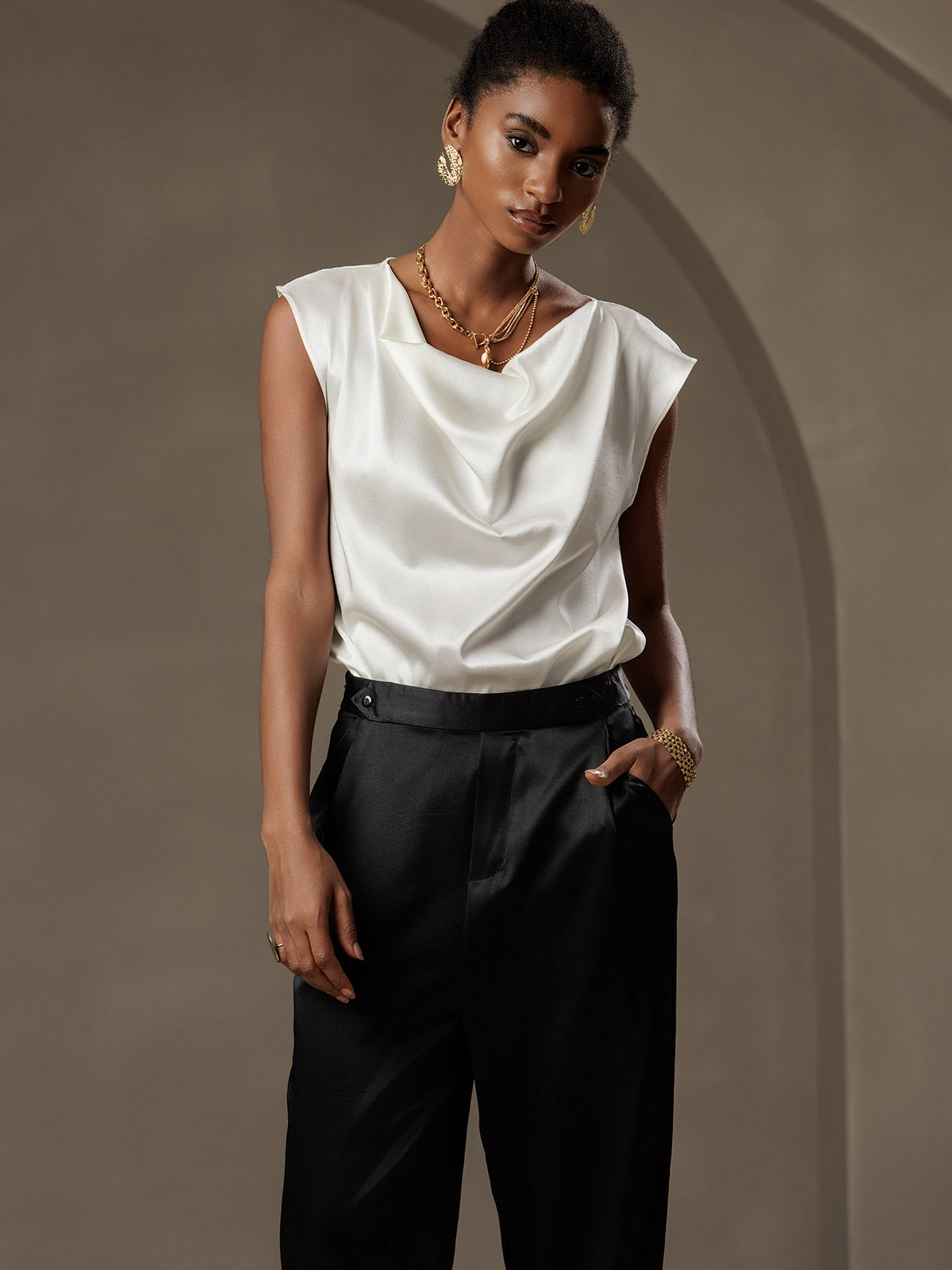 [Zwart] SilkSilky-NL 19Momme Zijde Womens Pants 005