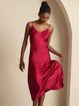 [Wijn] SilkSilky-NL Spaghetti Strap V Neck Jurk 007