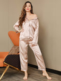 SilkSilky NL Pure Silk Lange Mouw Revers Dames Pyjama Set Lichtroze 006