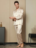 SilkSilky-NL Lange Mouw Revers Heren Pyjama Set Tan 002