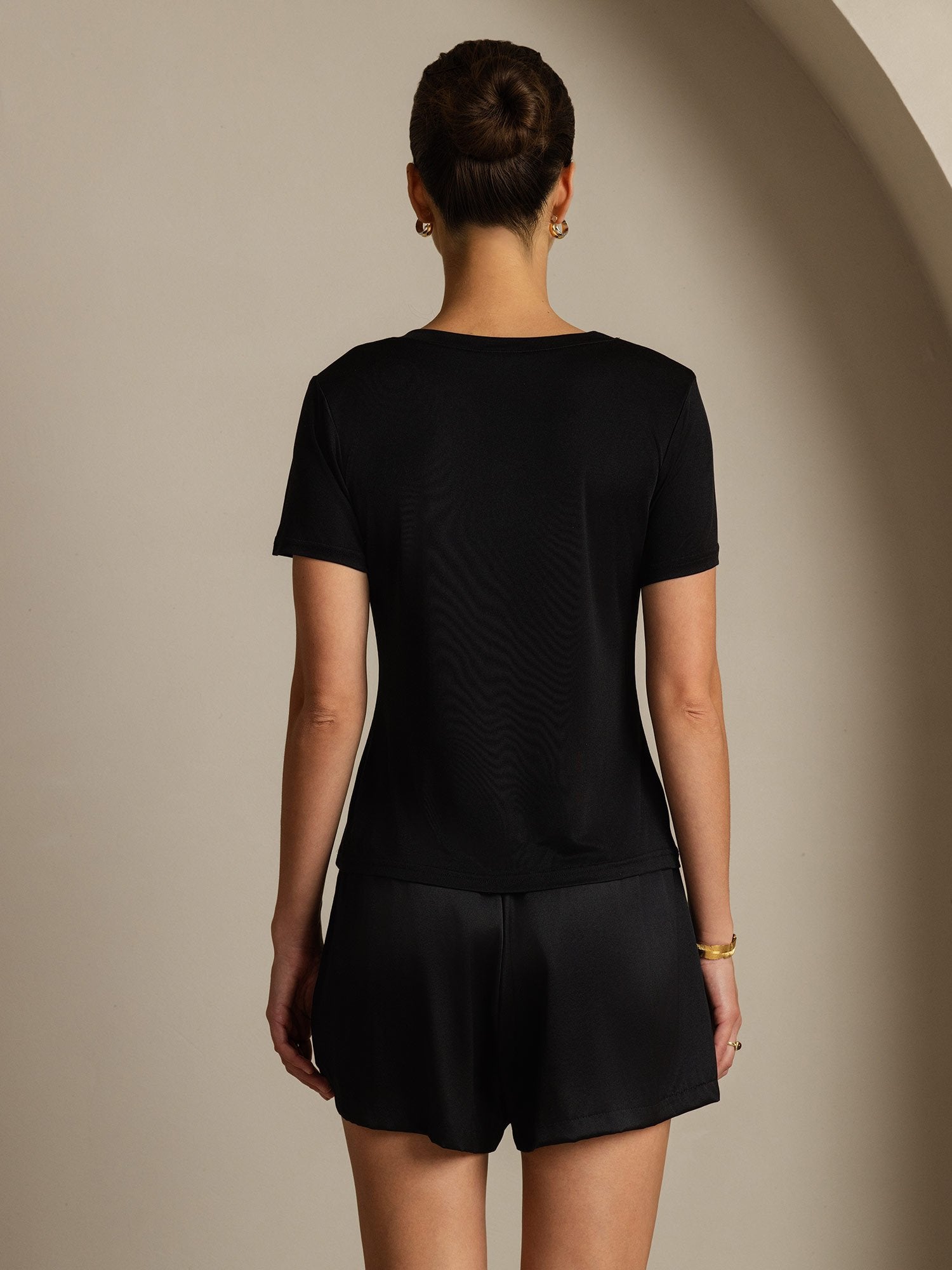 [Zwart] SilkSilky-NL Zijde Womens T-Shirt 002