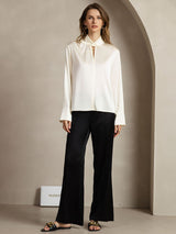 [Ivoor] SilkSilky-NL Long Sleeve Keyhole Neck Blouse 010