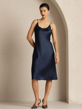 [Donkerblauw] SilkSilky-NL Spaghetti Strap U-hals Jurk 003