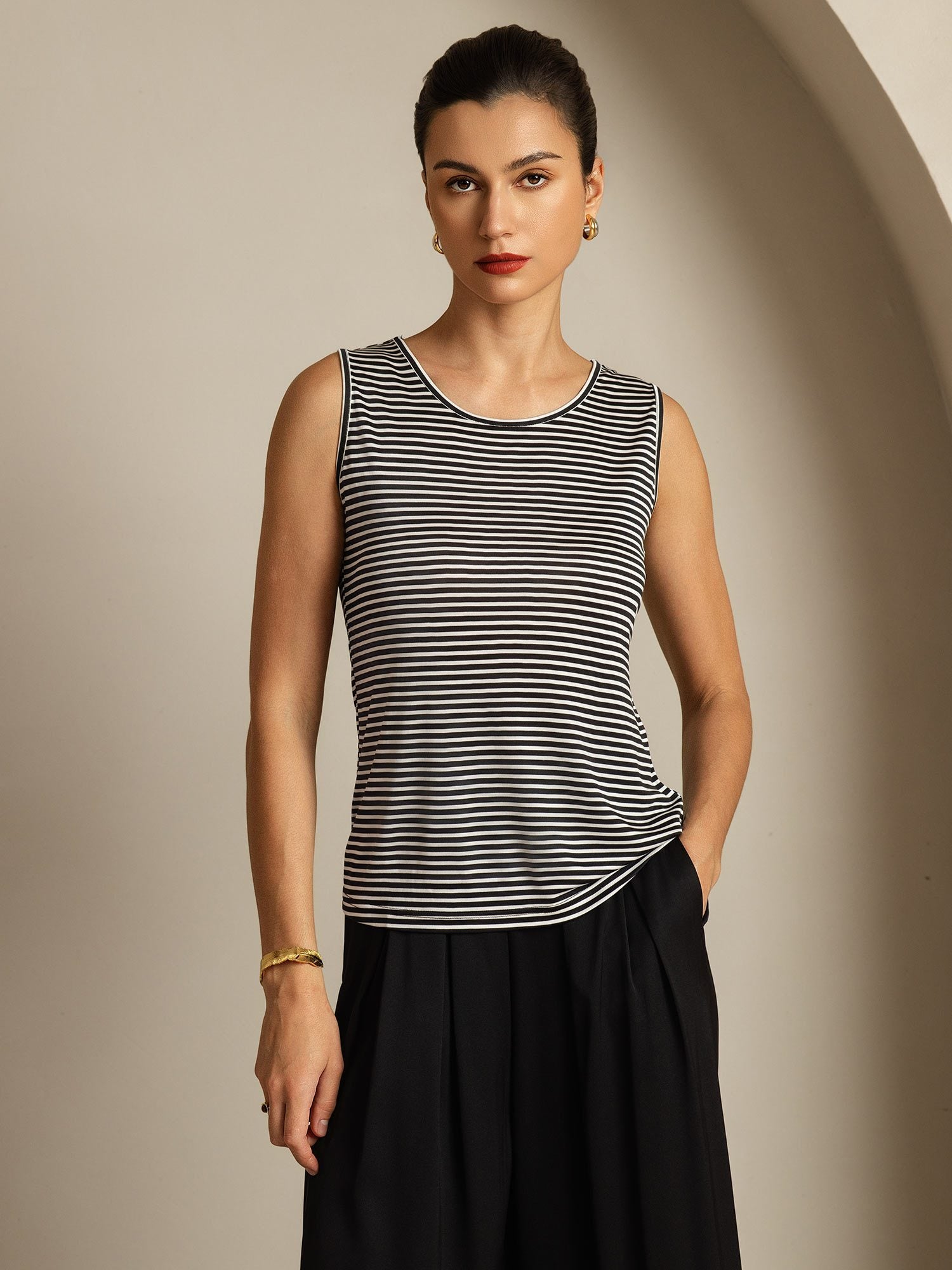 [WitteStreep] SilkSilky-NL Zijde Ronde Hals Cami-Top 003