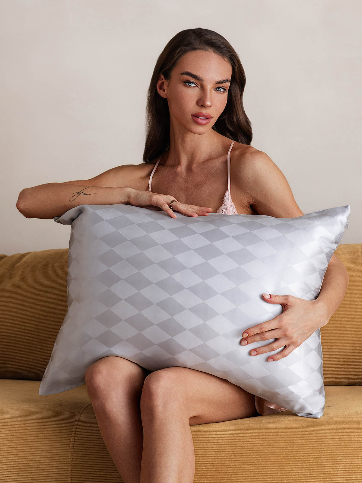[Ruit Grijs] SilkSilky-NL 19Momme Pure Silk Pillowcase 001
