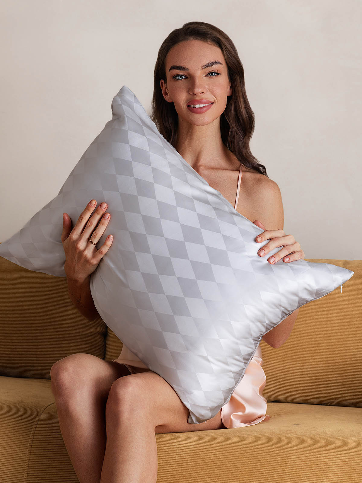[Ruit Grijs] SilkSilky-NL 19Momme Pure Silk Pillowcase 003