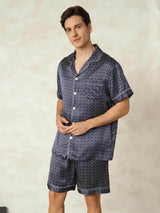 [Marine Ginkgo] SilkSilky-NL Short Sleeve Lapel Collar Heren Pyjama Set 003
