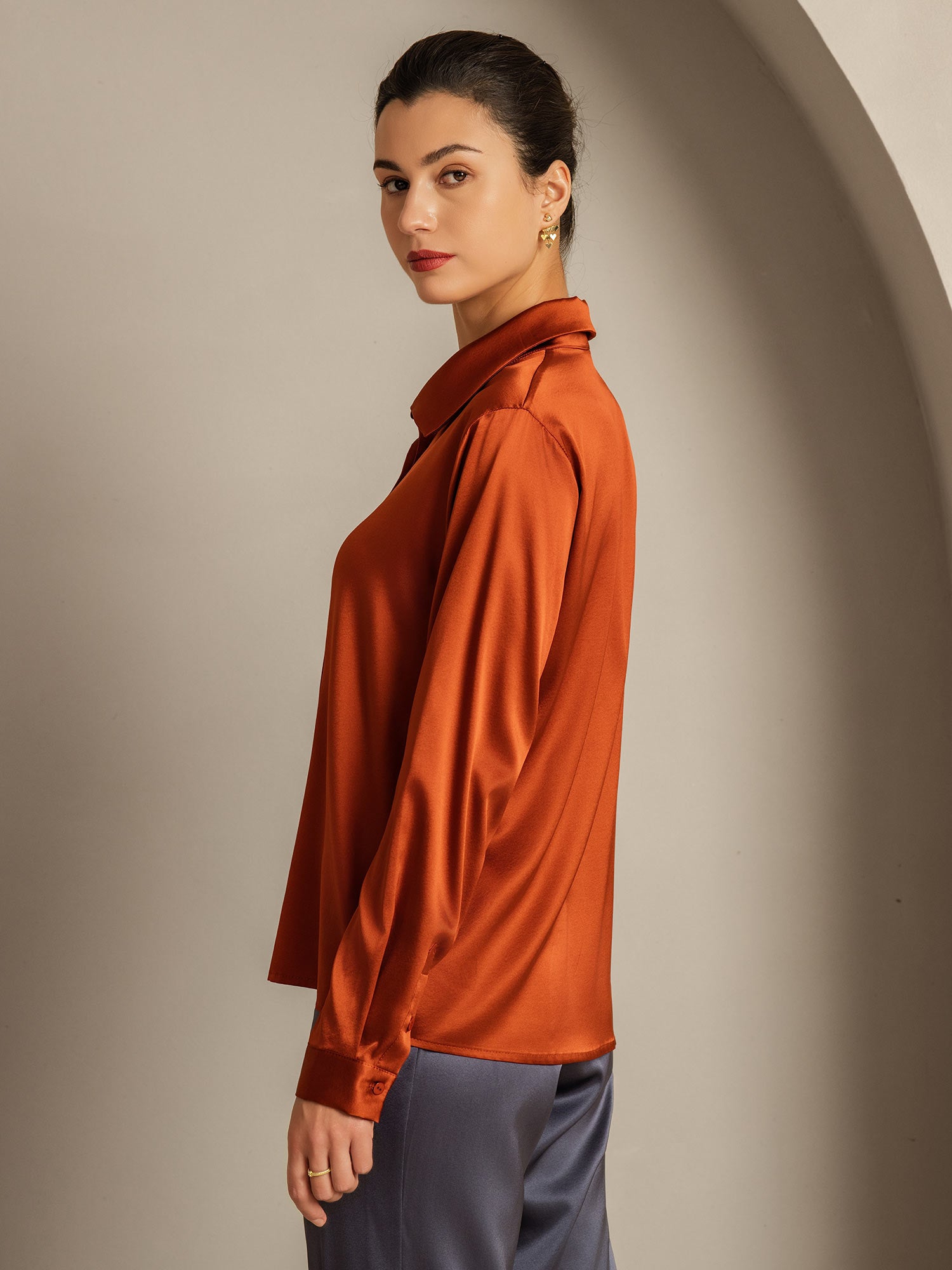 [Karamel] SilkSilky-NL 19Momme Zijde Kraag Dames Blouse 002
