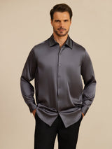 [Donkergrijs] SilkSilky-NL Long Sleeve Lapel Collar Heren Shirt 003