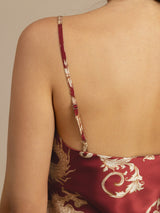 [Wijnrode Draak] SilkSilky-NL Spaghetti Strap V Neck Cami-Set 005