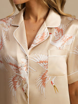 [Champagne] SilkSilky-NL 19Momme Korte Mouw Notchkraag Dames Pyjama Set 005