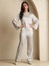 [Lichtgrijs] SilkSilky-NL Long Sleeve Boat Neck Blouse 008