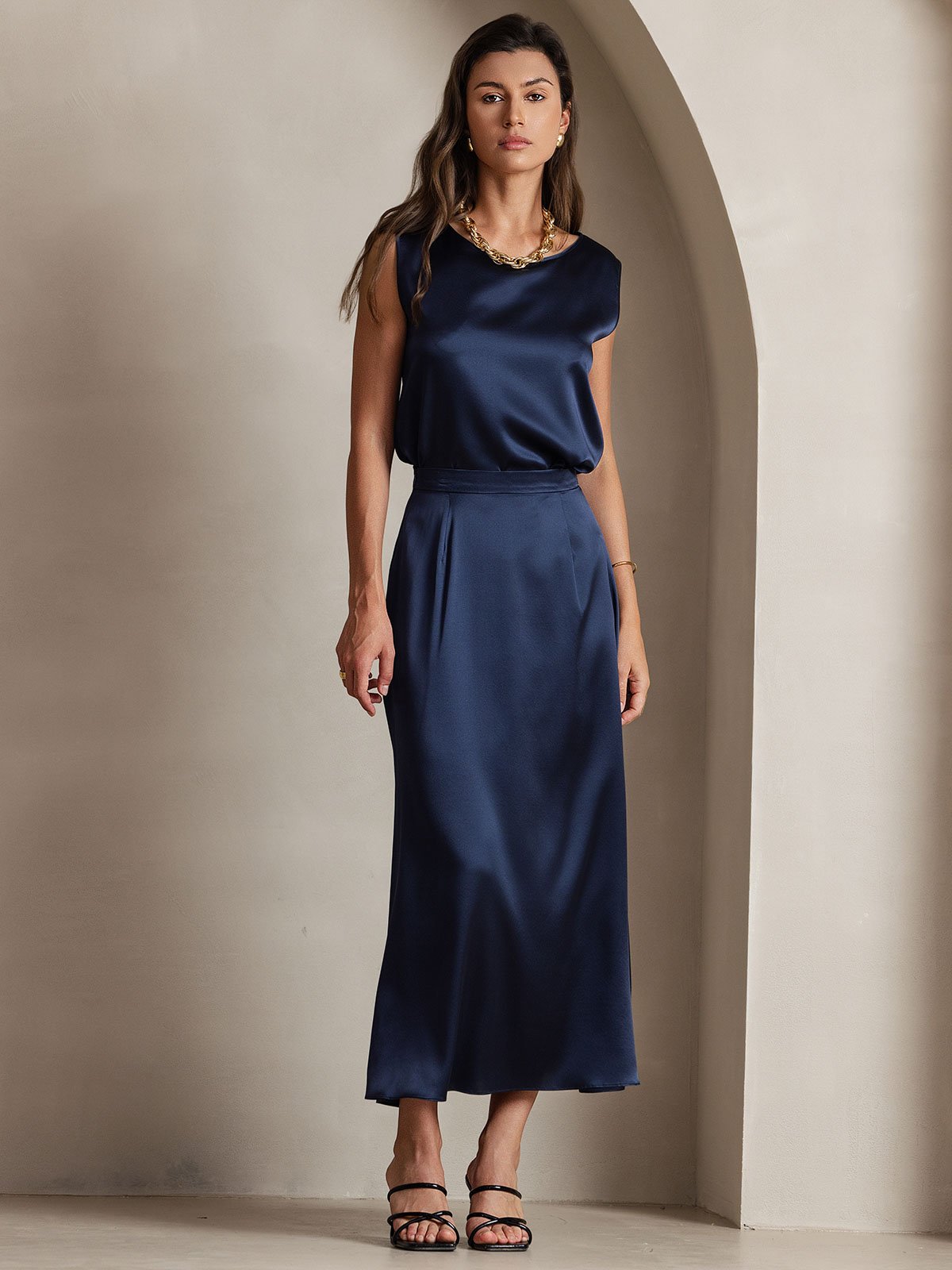 [Donkerblauw] SilkSilky-NL 19Momme Zijde Skirt 006