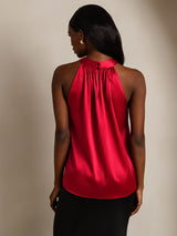 [Wijn] SilkSilky-NL 19Momme Mouwloos Halter Dames T-Shirt 002