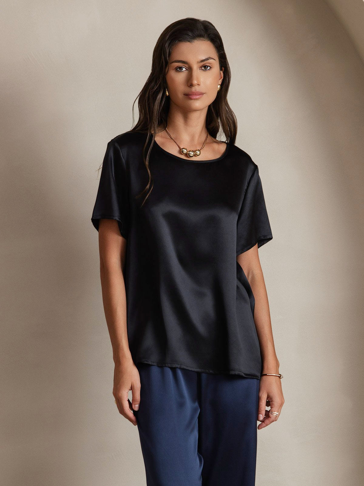 SilkSilky-NL Korte Mouw Ronde Hals Dames T-Shirt Zwart 001