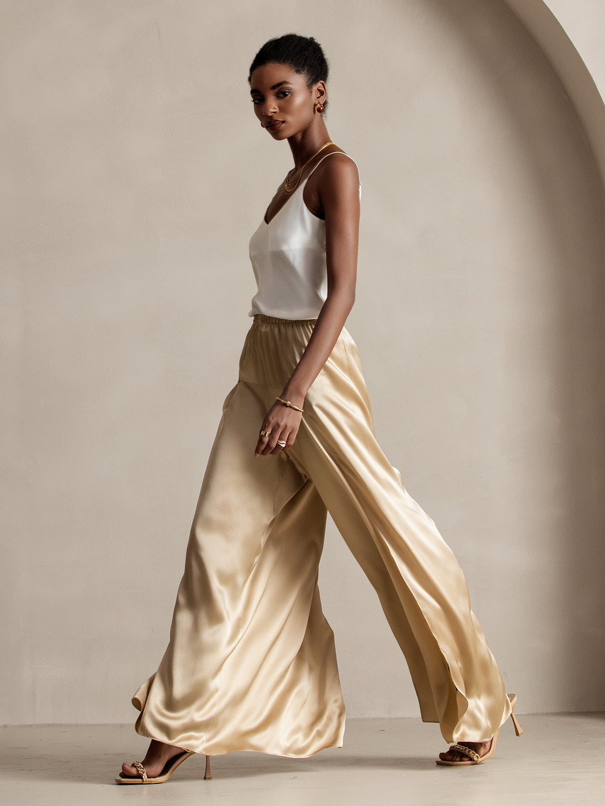[Champagne] SilkSilky-NL 19Momme Zijde Womens Pants 007