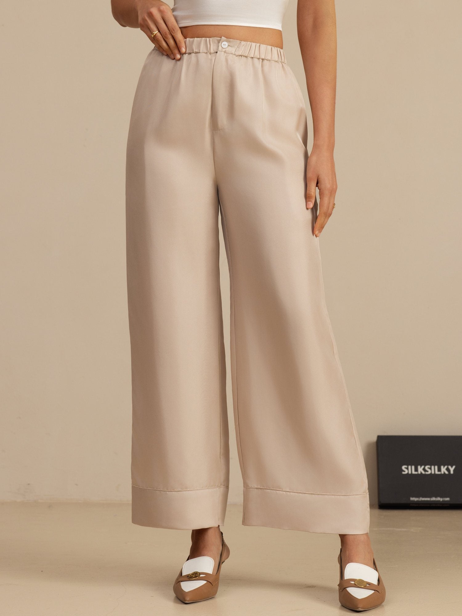 [Tan] SilkSilky-NL 18Momme Womens Pants 003