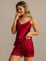 [Wijn] SilkSilky-NL Spaghetti Strap V Neck Cami-Set 003