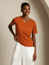 [Oranje] SilkSilky-NL Short Sleeve V Neck Dames T-Shirt 007
