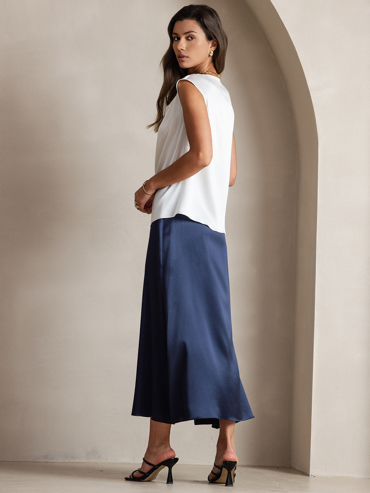 [Wit] SilkSilky-NL 19Momme Zijde Mouwloos Womens T-Shirt 002