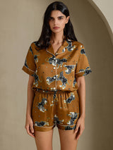 [Bruine Leeuw] SilkSilky-NL Short Sleeve Notch Collar Dames Pyjama Set 004