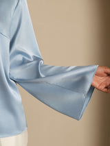 [Grijsachtig Blauw] SilkSilky-NL Long Sleeve Boat Neck Blouse 005