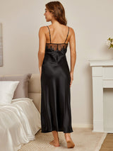 [Zwart] SilkSilky-NL Pure Silk Diepe V-Hals Nachthemd 002