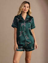 [Smaragd Zebra] SilkSilky-NL Short Sleeve Lapel Collar Dames Pyjama Set 001