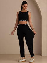 [Zwart] SilkSilky-NL Sleeveless Crew Neck Women's Outfit Sets 006