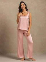 [Perzikhuid] SilkSilky-NL 19Momme Mouwloos Diepe Ronde Hals Dames Pyjama Set 006