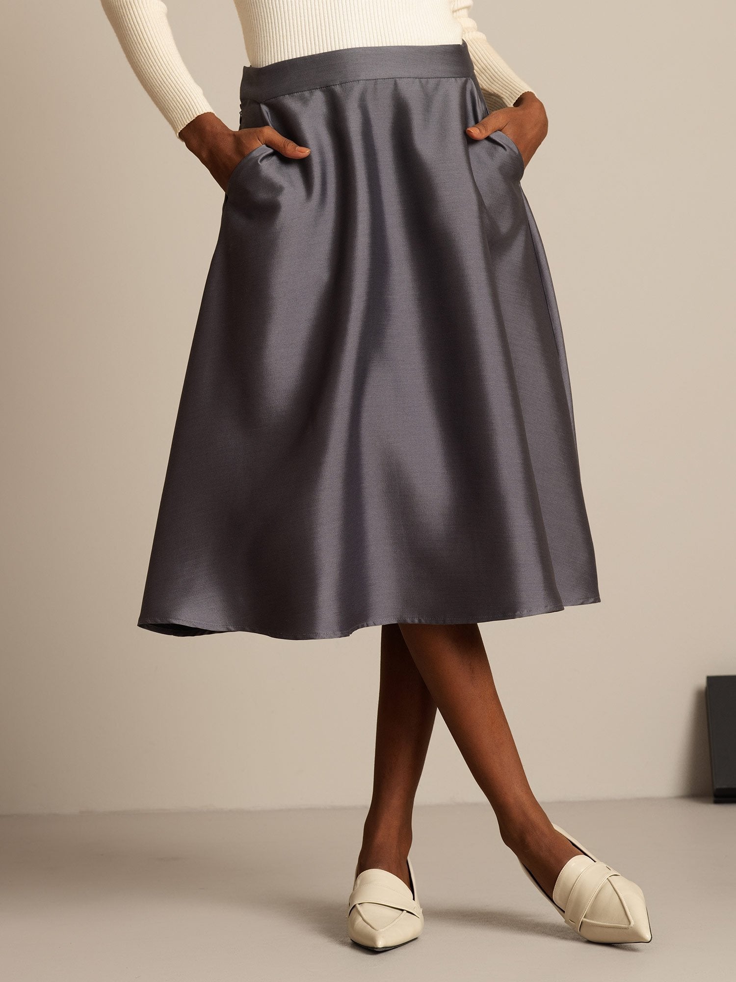 [Grijs] SilkSilky-NL 32Momme Silk-Wool Blend Skirt 001,