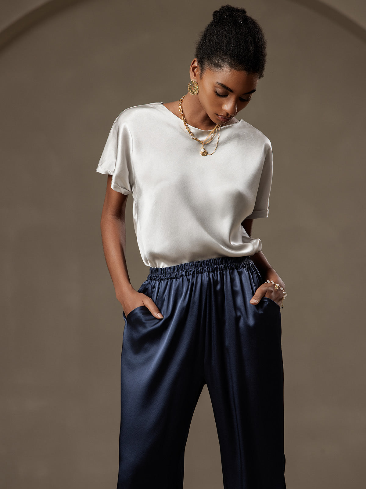 [Donkerblauw] SilkSilky-NL 19Momme Zijde Womens Pants 006