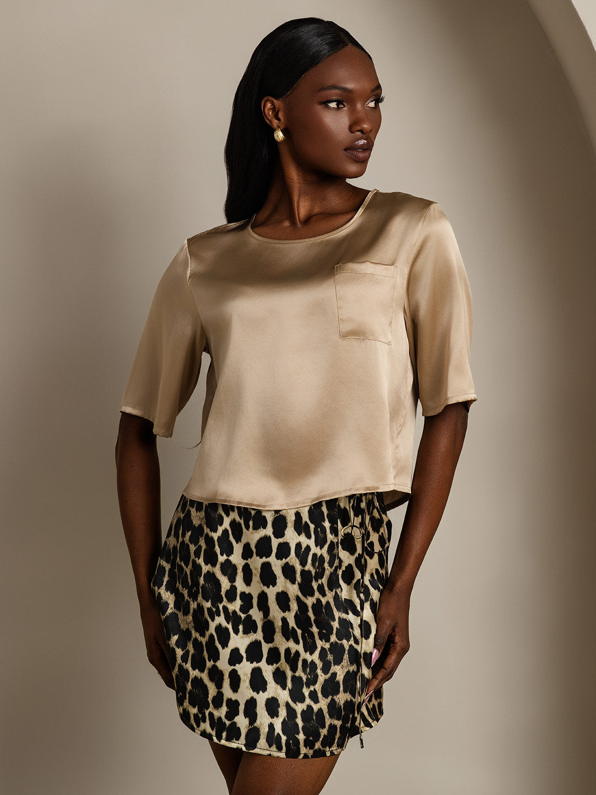 [Champagne] SilkSilky-NL Boat Hals Dames T-Shirt 001