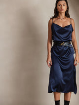 [Donkerblauw] SilkSilky-NL Spaghetti Strap Cowl Neck Cami-Top 003