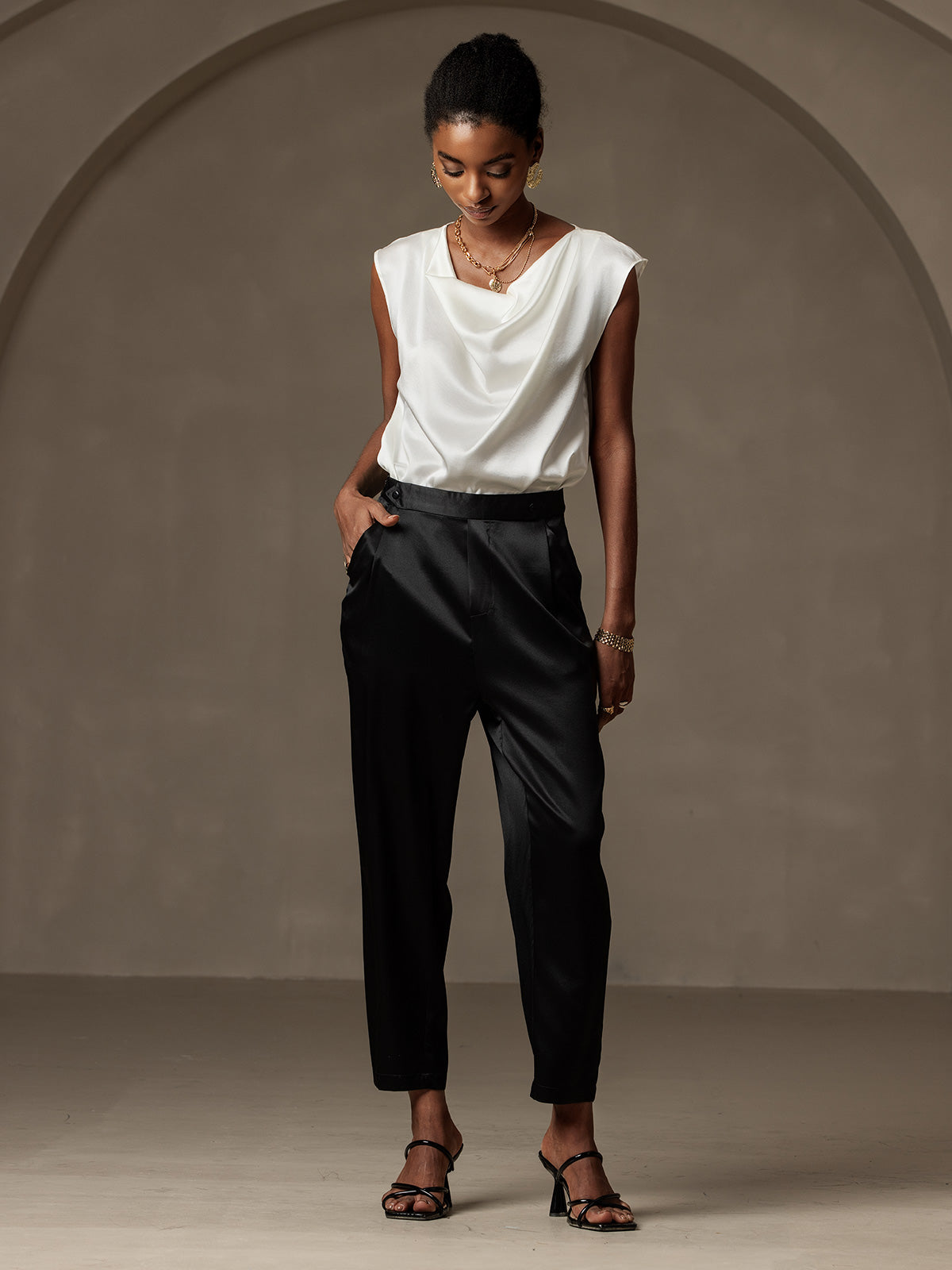 [Zwart] SilkSilky-NL 19Momme Zijde Womens Pants 001