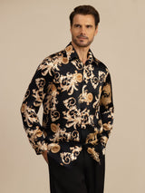 [Zwarte Draak] SilkSilky-NL Long Sleeve Lapel Collar Heren Shirt 003