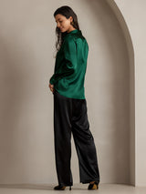 [Donkergroen] SilkSilky-NL Long Sleeve Lapel Collar Dames Blouse 002