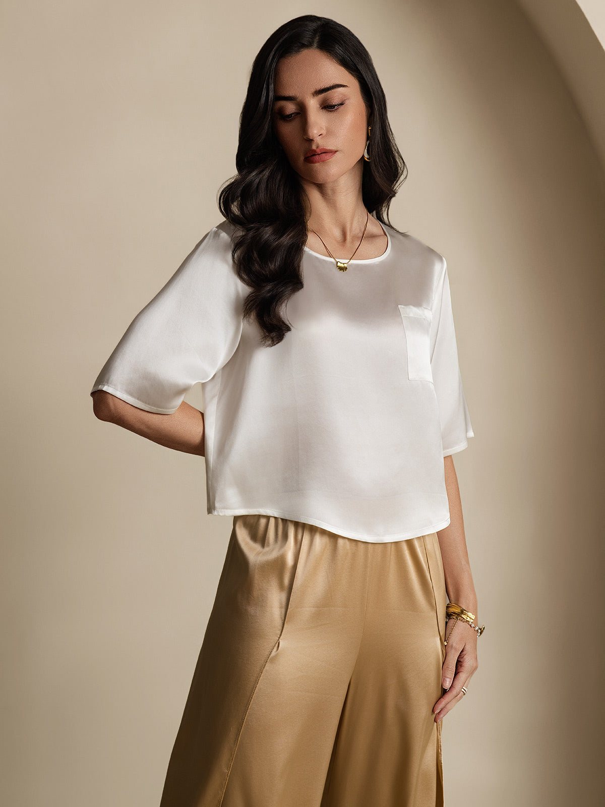 [Wit] SilkSilky-NL Boat Hals Dames T-Shirt 006