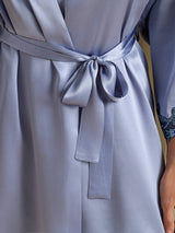 [Staal Blauw] SilkSilky-NL 3/4 Sleeve V Neck Nachthemd&Kamerjas Set 004